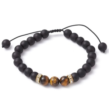 Bransoletka Shamballa z naturalnego tygrysiego oka z mosiężnymi detalami [product.brand] 1 - Rosmarinus (koreni-krumlov.cz / pla