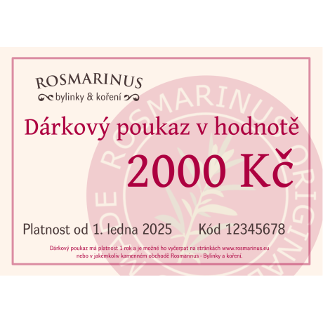 Bon podarunkowy 2000 CZK (elektronicznie) [product.brand] 1 - Rosmarinus (koreni-krumlov.cz / platce DPH) 